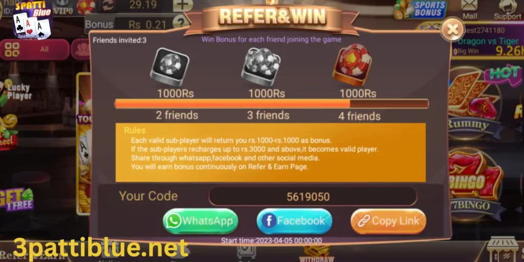 teen patti blue refer friends and earn real money